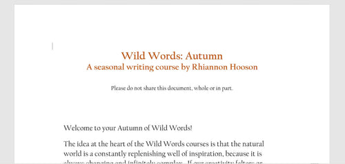 Wild Words: Autumn creative writing course - one month of writing inspiration